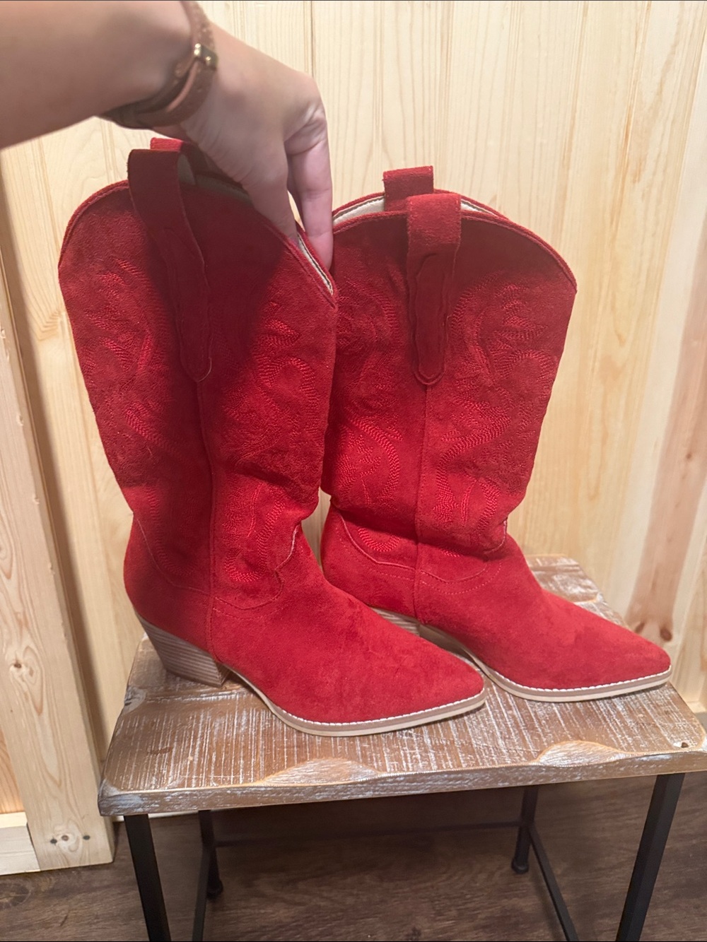 Women's Red Suede Western Boots